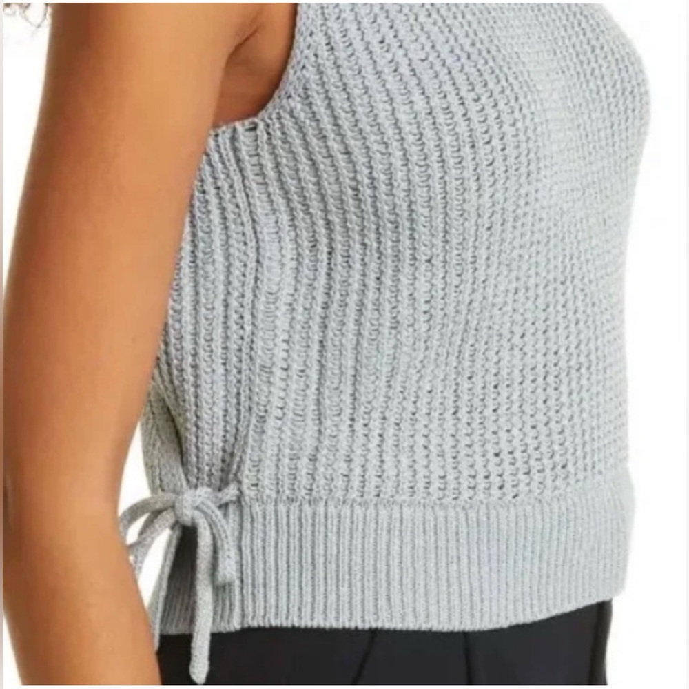 New Vince Tank Top Large Crossover Ribbed Cotton Sweater Gray‎ Fog Knit Side Tie - Picture 3 of 13